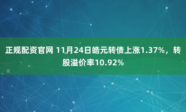 正规配资官网 11月24日皓元转债上涨1.37%，转股溢价率10.92%